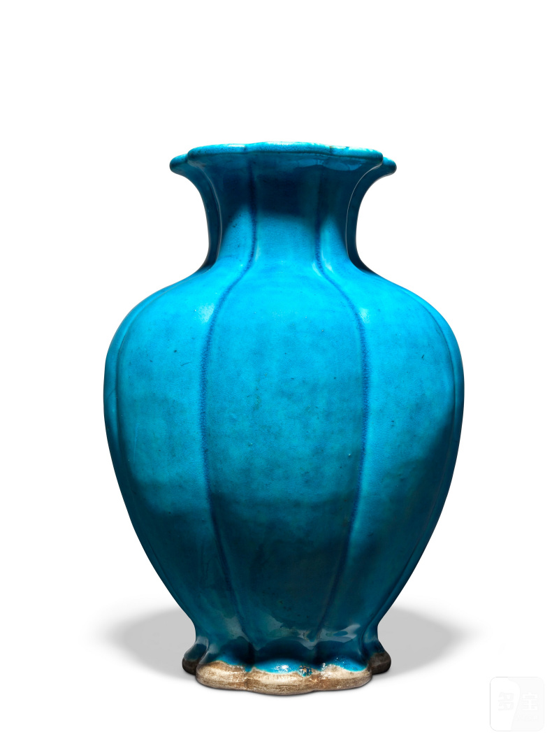 清康熙 孔雀藍釉瓜棱尊  CHINA, QING DYNASTY, KANGXI PERIOD (1662-1722) - 图3
